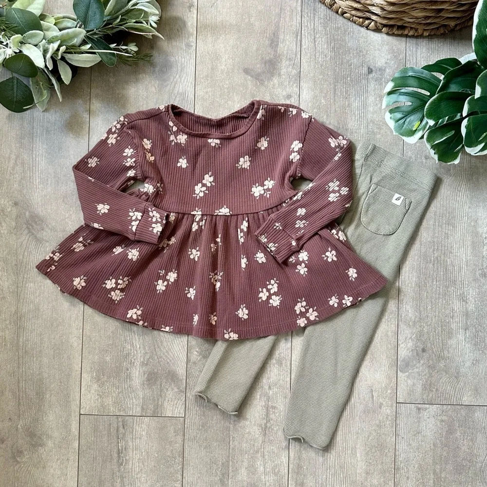 Easy Peasy Organic Cotton Boho Outfit Set Toddler Girl Rustic Floral